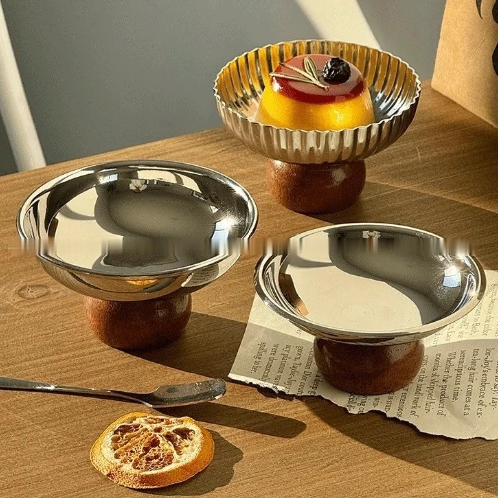 Food Grade Stainless Steel Dessert Bowl Retro Style Fruit Plate Dessert Salad Goblet High Footed Pudding Bowl Restaurant