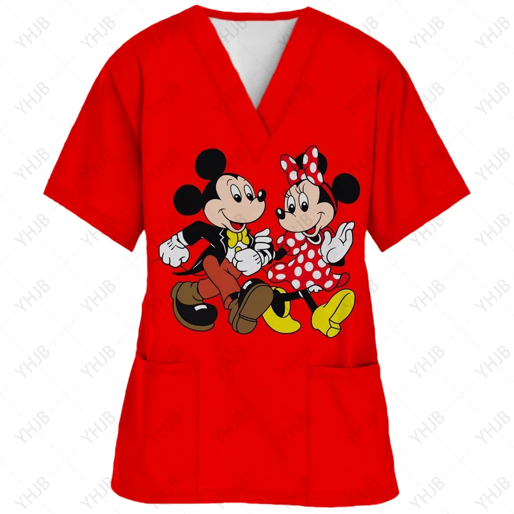 Christmas Mickey Mouse Print Scrub Top 5xl Uniform Short Sleeve Doctor Nurse Uniform Children's Checkup Center working tops