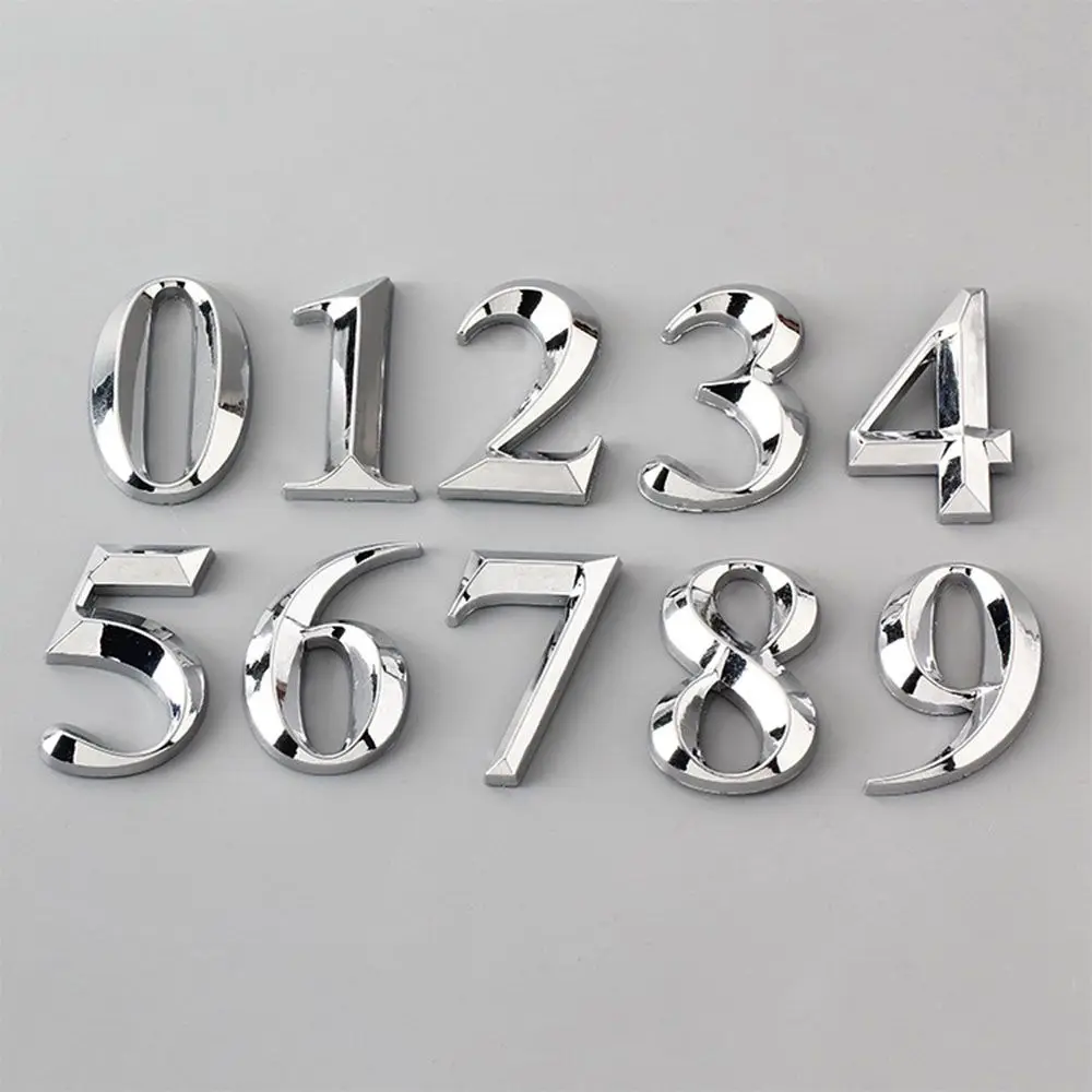 Apartment Hotel Office Door Address 5cm Silver Self Adhesive Door Plate Sign Digits House Number Stickers 3D