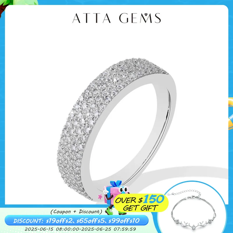 

ATTAGEMS 2024 New D Color VVS1 Moissanite Ring S925 Silver 18K Gold Plated Simple Half Band Wedding Christmas Gift for Women Men