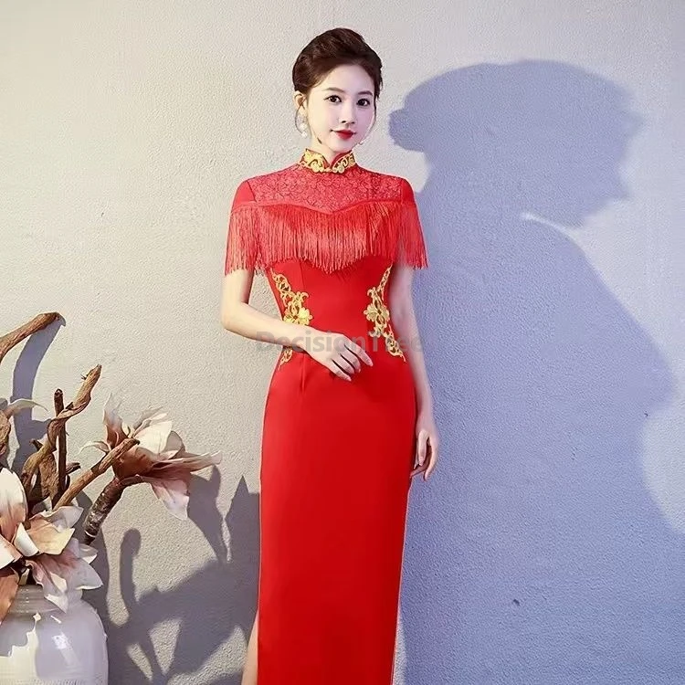 2025 أنيقة عصرية للحفلات الراقية تشيباو أداء مزاجي متقدم شيونغسام ريترو مرقعة عرض صيني تشيباو