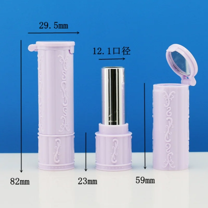 50 Uds. Estuche de lápiz labial de lujo de 12,1mm contenedor vacío tubo de bálsamo labial blanco rosa púrpura con tapa de rosca de espejo embalaje para cosméticos