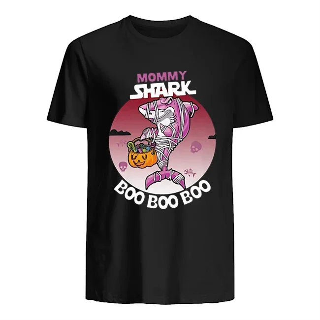 Funny Mommy Shark Boo Boo Boo Halloween Gift T-Shirt 100% Cotton O-Neck Summer Short Sleeve Casual Mens T-shirt Size S-3XL