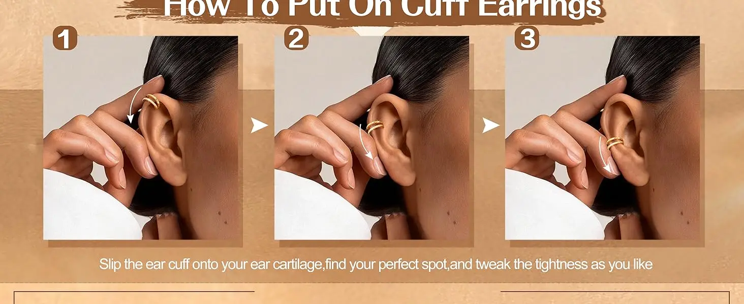 Bobisty 4 Paar Ohrklemmen Ohne Piercing 14K Vergoldete Ohrklemmen für Frauen Clip-On Knorpel-Ohrringe Verstellbares Falsches Ohrring-Set – Detail 4
