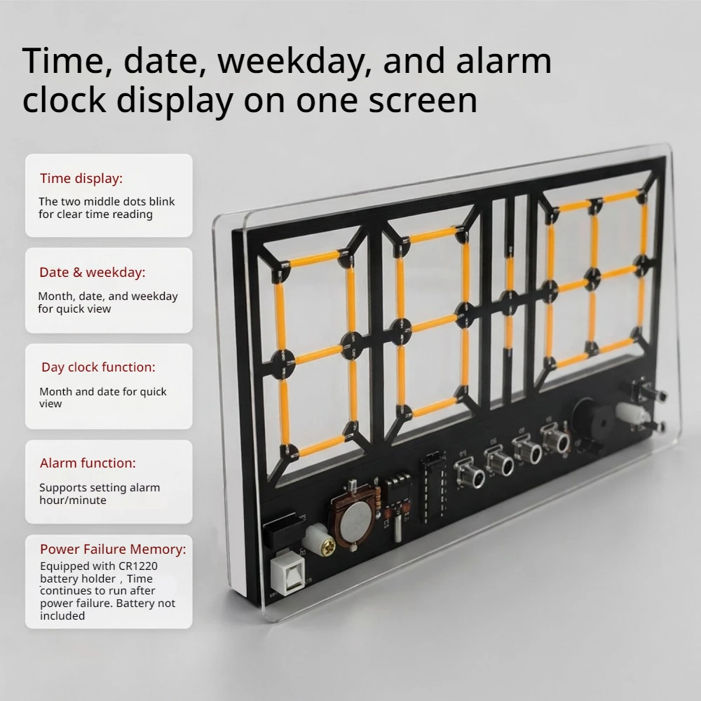4 Digit Warm LED Digital Clock DIY Soldering Practice Kit 5V Adjustable Brightness Date Week Alarm Desktop Electronic Clock Kit