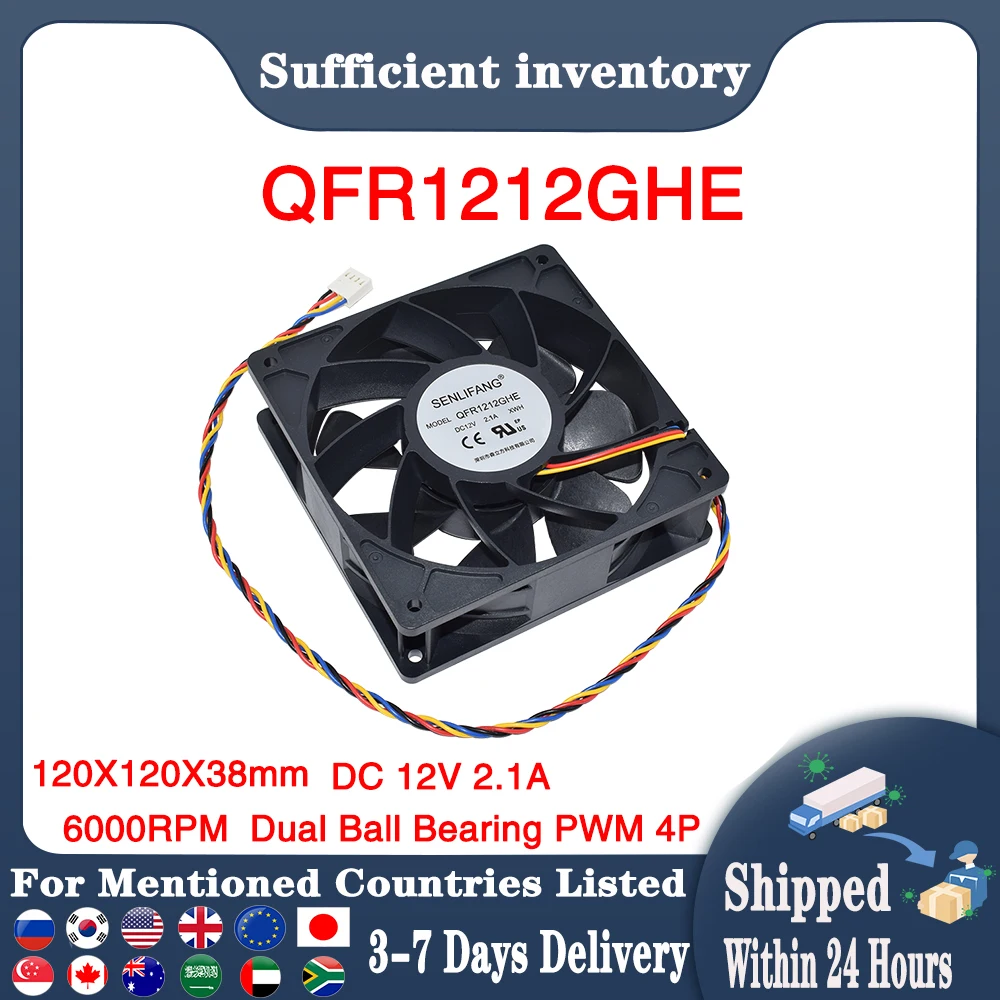 

SENLIFANG Genuine New QFR1212GHE DC 12V 2.1A S7 S9 T9 L3 BTC ETH Mining Double Ball Bearing /Cooling Fan 120*120*38mm