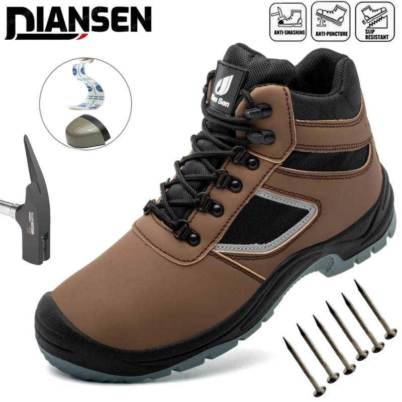 

Fashion Brown Men's Work Safety Boots Sturdy Steel Toe Shoes Sports Shoes Safety Protection Outside Working Botas For Men
