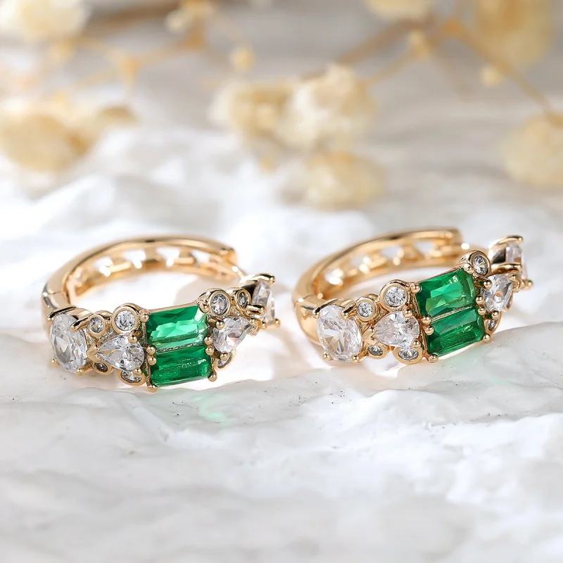 Fashionable and luxurious rectangular shape paired with water droplet white zircon earrings artistic commuting versatile jewelry