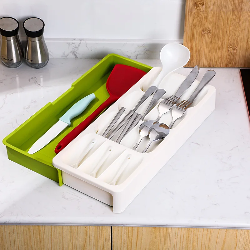 

2pcs Multi-Compartment Cutlery Tray Organizer, Dividers for Fork Spoon Knife Storage, Kitchen Drawer Categorized Box