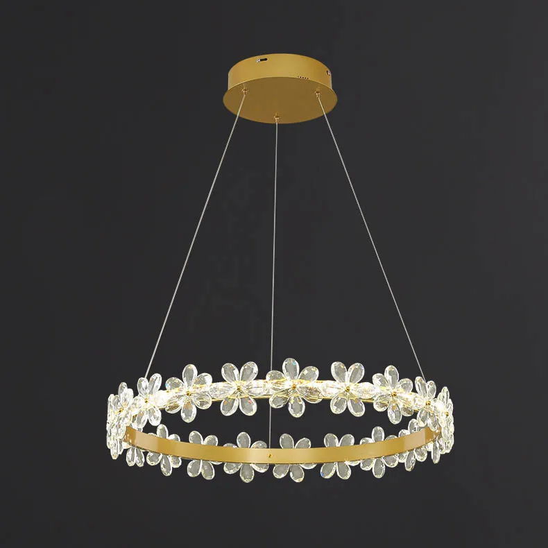 Factory Direct Luxury Restaurant Modern Ring Flower Crystal Lamp Indoor Decorative Pendant Light K9 Crystal Chandelier