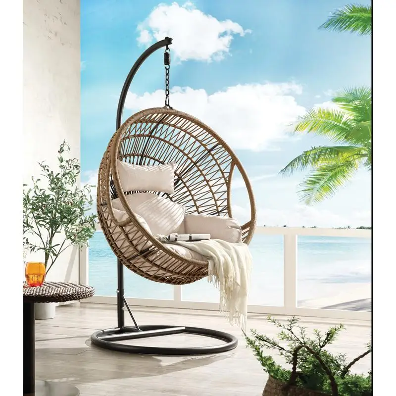 

Beige Fabric & Rope Hanging Chair - Modern Indoor/Outdoor Swing Seat for Relaxation and Leisure