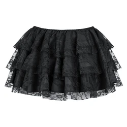 Sexy Layered Mesh Tulle Lace Mini Pleated Skirt Gothic Skirts Showgirl Party Dance Tutu Skirt Plus Size S-6XL