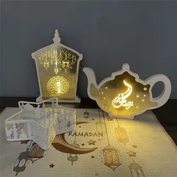 DIY 랜턴 Eid Mubarak LED 조명 티팟 카멜 장식, 라마단 축제 공예 장식, 가정 무슬림 파티 장식