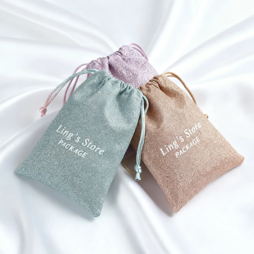 

100Pcs Personalized Logo with Sequins Jewelry Drawstring Bag Chic Colorful Shiny Mini Gift Packaging Pouch Can Print Custom Name