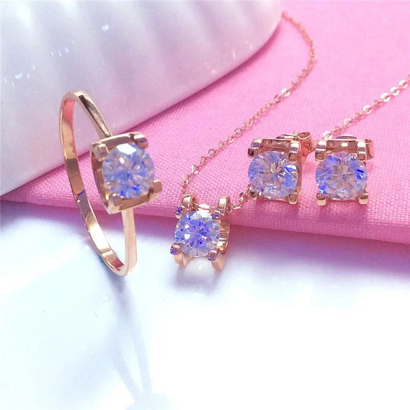 585 purple gold plated 14k rose gold four prong jewlery set gemstone engagement earrings for women classic charm necklaces rings