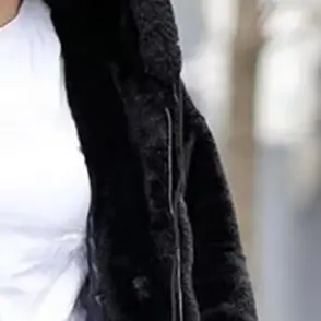 

Winter Women Jacket Thick Plush Faux Rabbit Fur Mid Length Hooded with Pockets Long Sleeves Windproof Zip-up Cardigan Coat