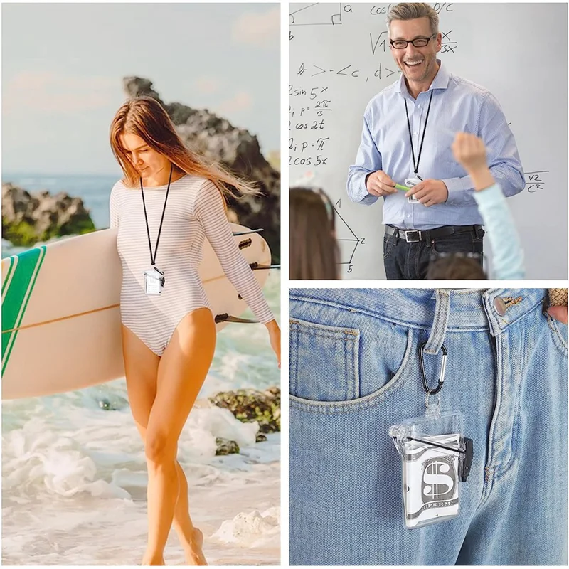 Penutup Kartu Transparan 3 Pak Efisien dengan Tali Penyandang, Lanyard Tempat Kartu Tahan Air Bening untuk Lencana Id dan Kunci