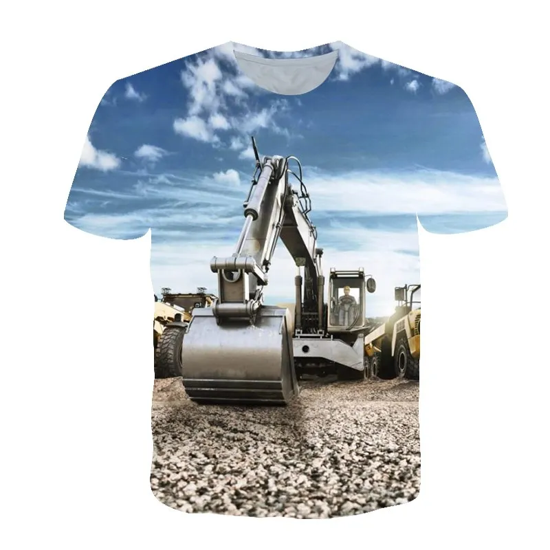 Summer Personalized T-shirt Men\'s Excavator 3D HD Printing Street Fashion O-collar Short Sleeve Oversized Casual Sports Shirt