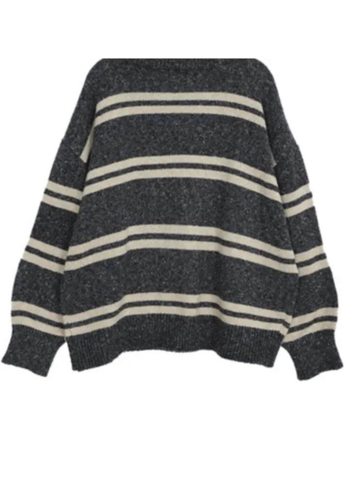 Autumn Winter Lazy Oaf Striped Women's Sweaters Casual Loose O-Neck Knitted Pullovers Sweaters Korean Female