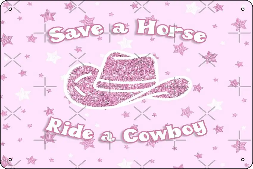 Save a Horse Ride a Cowboy Poster Metal Tin Sign 12 X 8 Inch Funny Man Cave Home Office Bar Decor