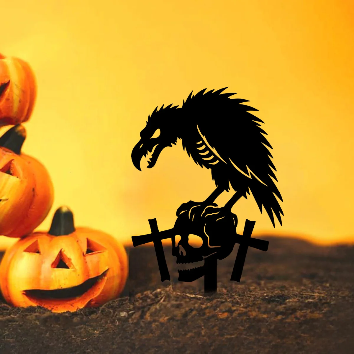 CIFBUY Halloween Crow Metal Garden Stake Lawn Art Outdoor Decor Patio Balcony Yard Ornament Spooky Ground Stake Holiday Gift