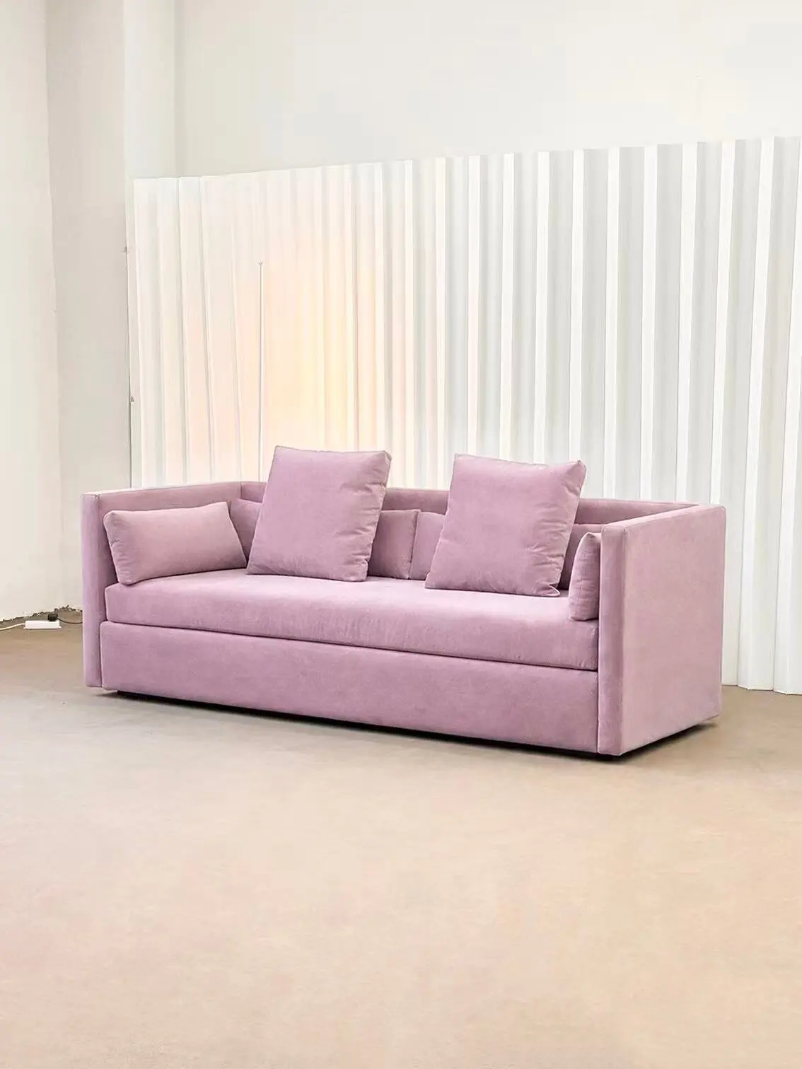 Modern minimalist cream-colored living room office three-seater linear modular sofa