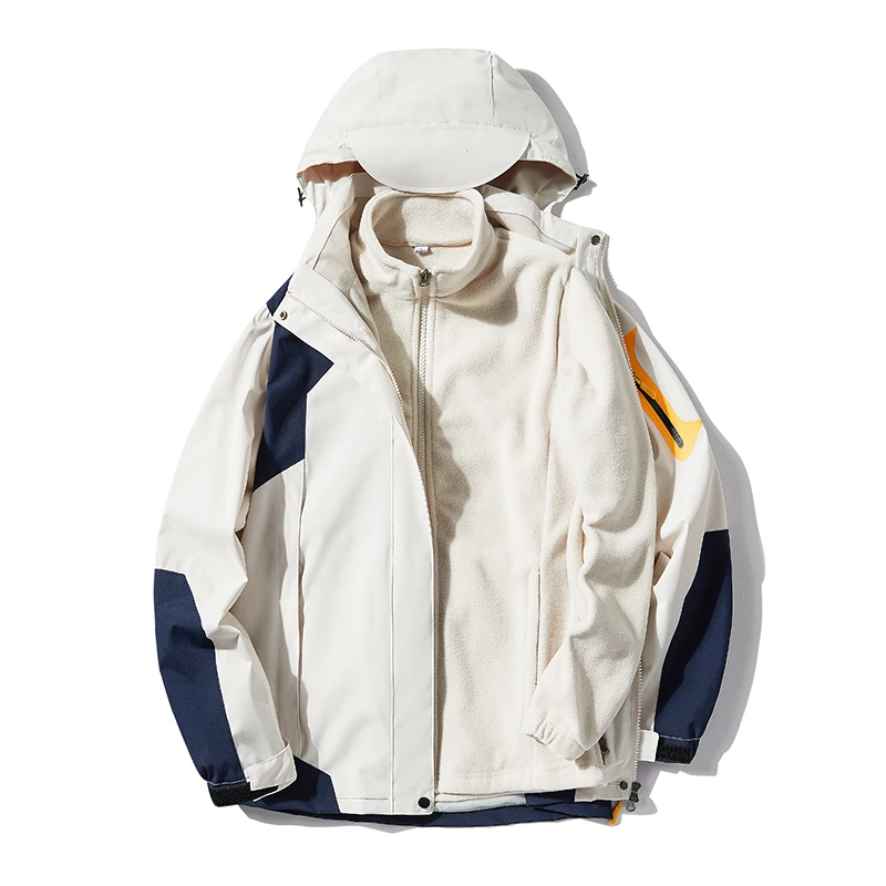 

Winter Men's Hooded Parka Coat Waterproof Two-pieces Sets 3 in 1 Men Windbreaker Waterproof Coat Waterproof Hiking Jacket Men