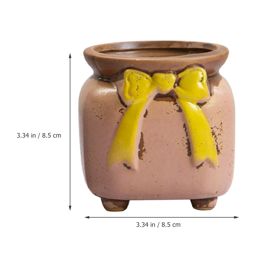 

Ceramic Succulent Planter Vintage Bowknot Design Small Plant Pot Desktop Flowerpot Indoor Cactus Planter Decorative Succulent