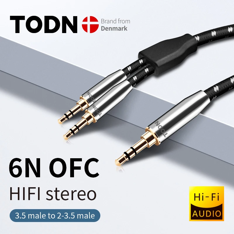 Todn Audio Splitter Headphone Adapter high end hifi 3.5mm AUX Cable for Computer 1 male to 2 Male Y Splitter Headset to PC Adapt