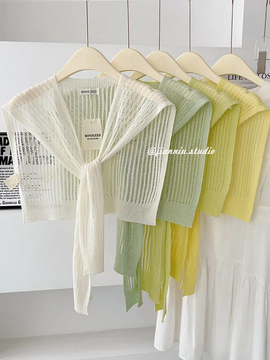 

Women Elegant Hollow Out Knit Shawl Fashion Versatile Layering Shoulder Wrap Neck Protection Collar Air-Conditioned Room Wraps