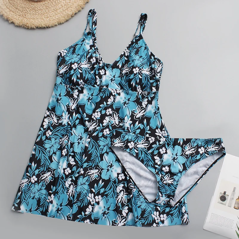 2023 New Female Summer Print Bikini Sets Sexy Swimsuit Women Dress Bathing Suit Two Piece Set Swimwear Loose Beach Tankni