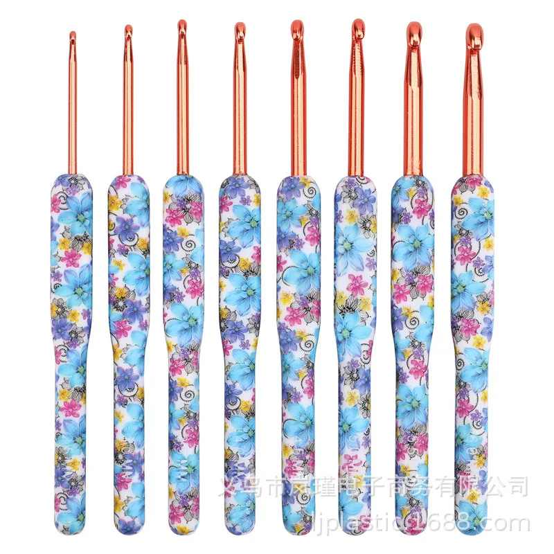 Blue Color Crochet Hooks Kit Aluminum Crochet Needles With Bag Ergonomic Knitting Croche Set White Bags with Flower 2.5-6.0MM