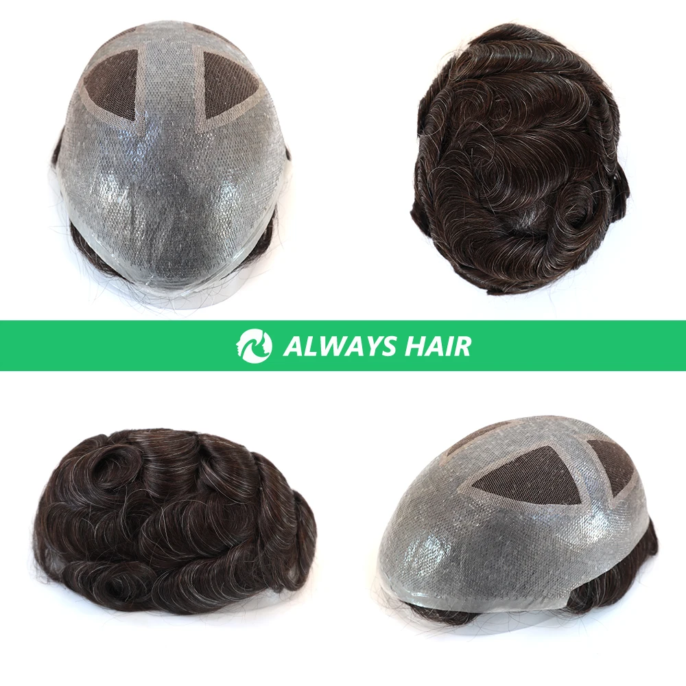 Alwayshair - Q4 Natural Hairline Toupee French Lace and PU Base Man Wigs 6 \