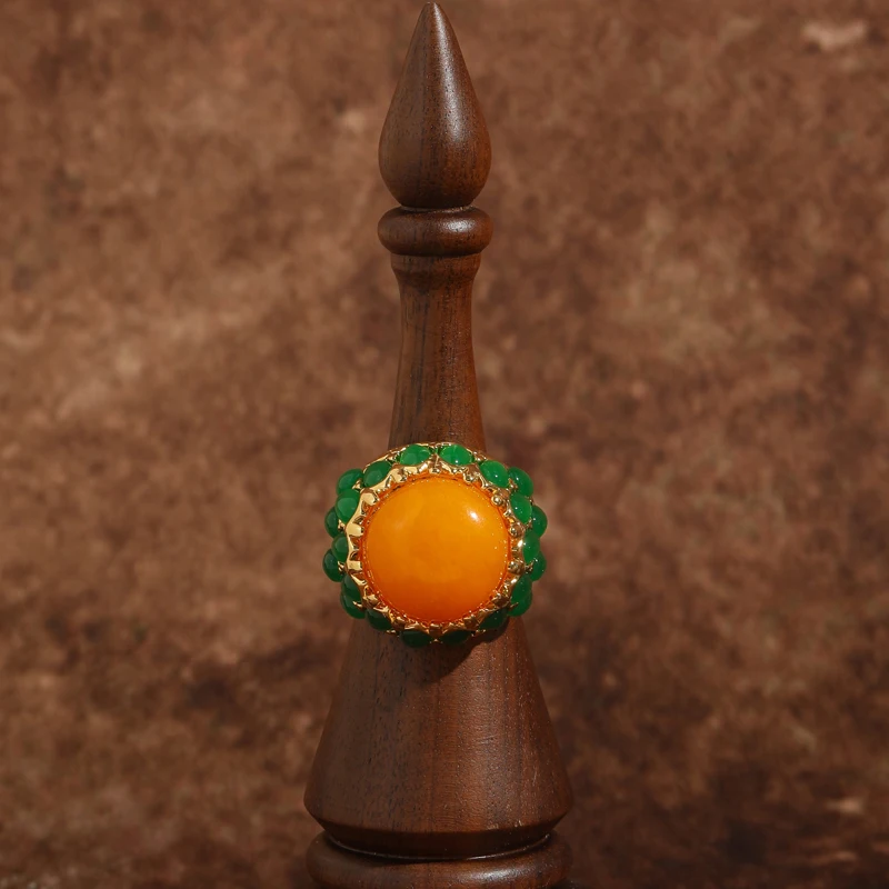 Vintage Orange Natural Stone Rings Green Flower Summer Jewelry Crown Accessories For Women Party Luxury Quality Designer 2025