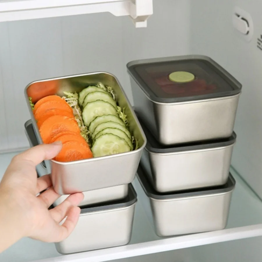 Lebensmittelaufbewahrungsbehälter aus Edelstahl mit Silikondeckel, versiegelte Lunchbox für tägliche Mahlzeiten, tragbarer Kühlschrank-Organizer