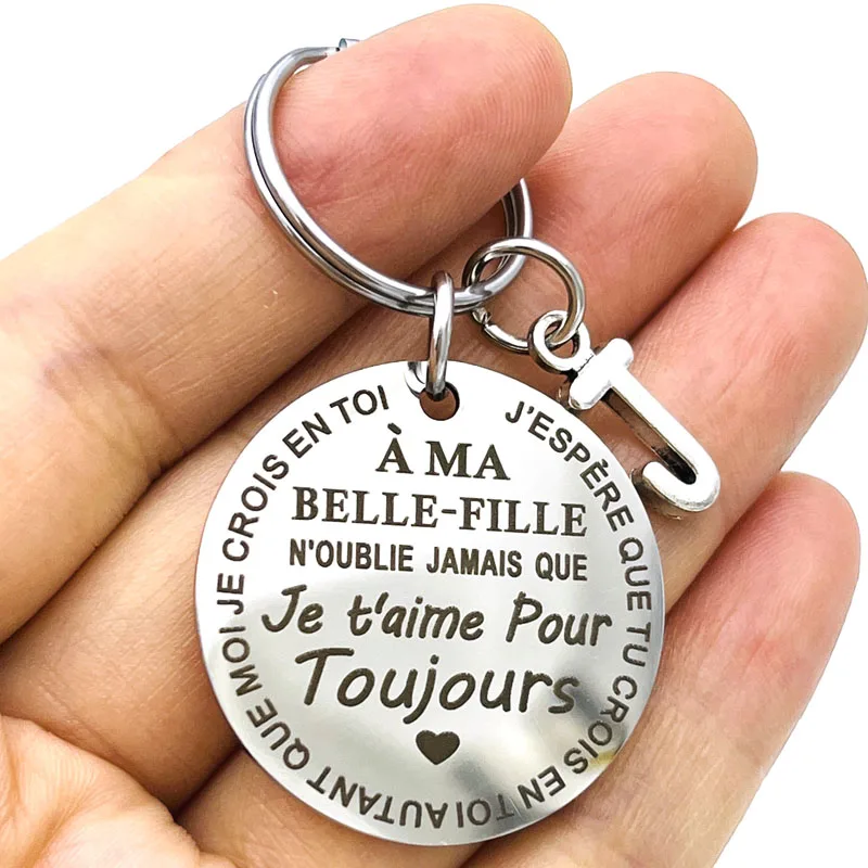 French A MA BELLE-FILLIE Keychain Gifts for Daughter Birthday Christmas Gifts for Stepdaughter Gift