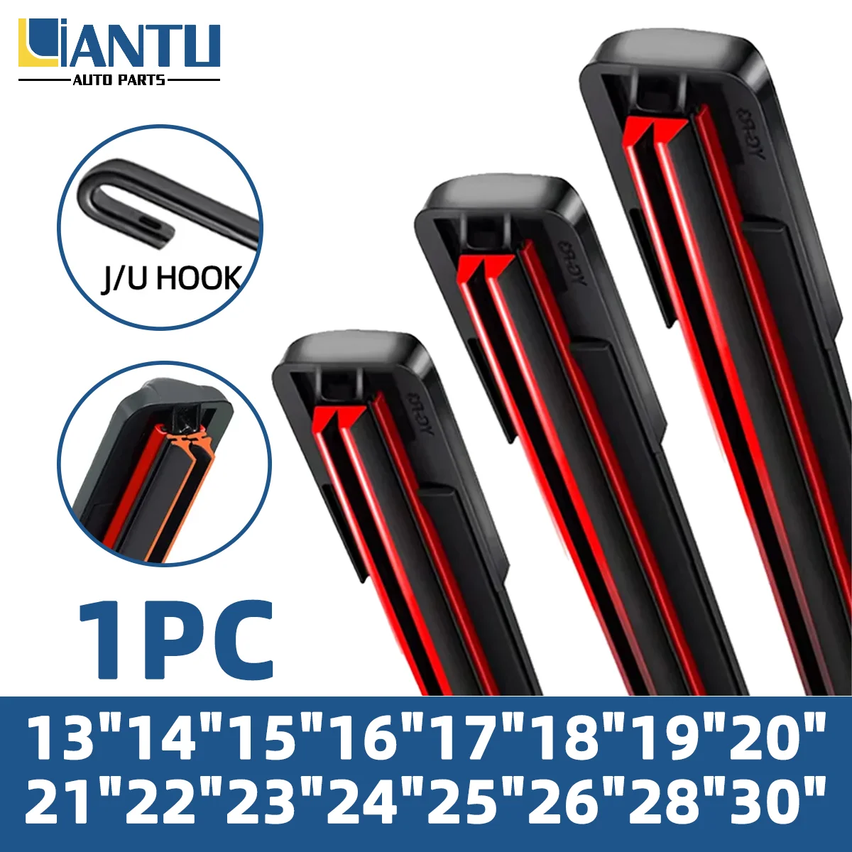 1 Stück Doppel-Gummistreifen J/U-Haken Scheibenwischer 13"14"15"16"17"18"19"20"21"22"23"24"25"26"28"30" Wischer Auto-Zubehör