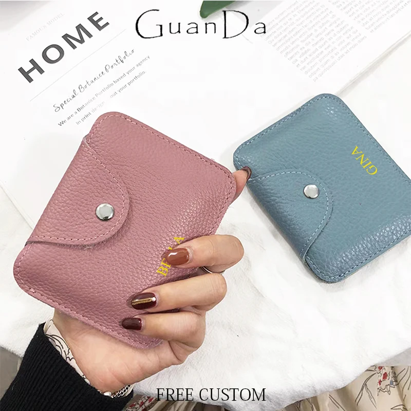 Genuine Leather Custom Initials Coin Purse Fashion Luxury Mini Earphone Storage Bag Casual Versatile Pouch Card Holder Wallet