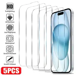 5Pcs Anti-Burst Tempered Glass For iPhone 14 15 13 12 11 Pro Max Screen Protector For iPhone 14 15 Plus X XR XS Protective Film