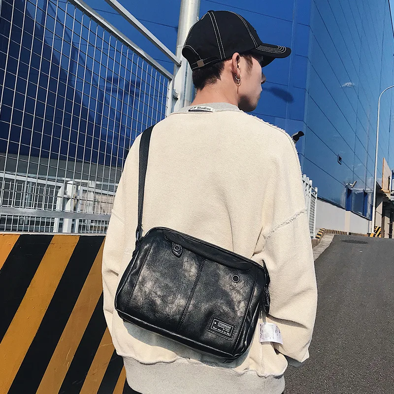 Double Zipper Shoulder Bags Men High Capacity Travel Bags Men PU Leather Men's Shoulder Bags Multi-pocket Messenger Bag Male