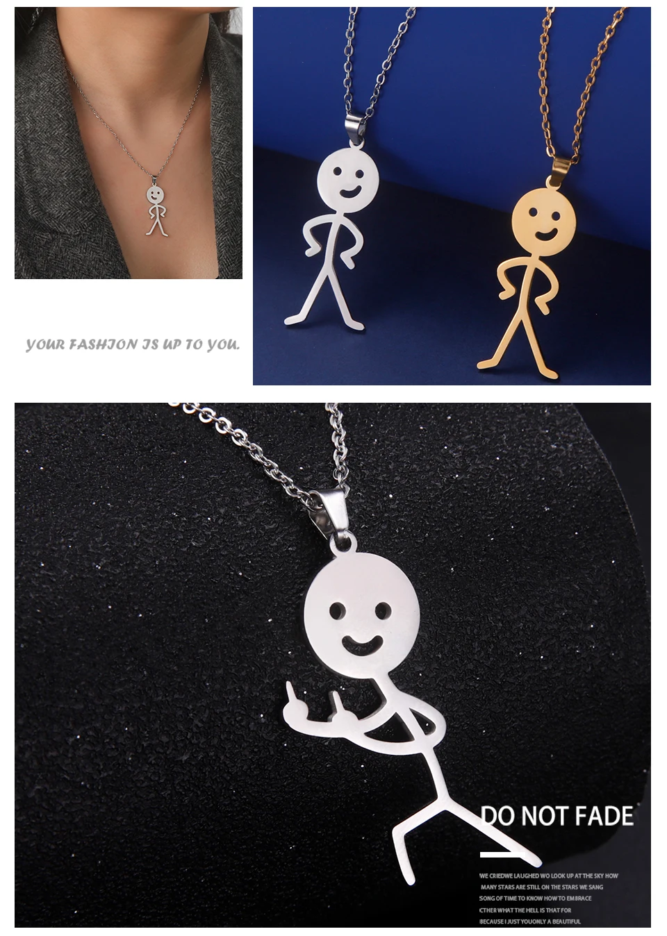 Teamer Hip Hop Mittelfinger Stickman Halskette Rock Punk Lustige Doodle Anhänger Halskette für Frauen Männer Trend Schmuck Geschenk – Detail 11