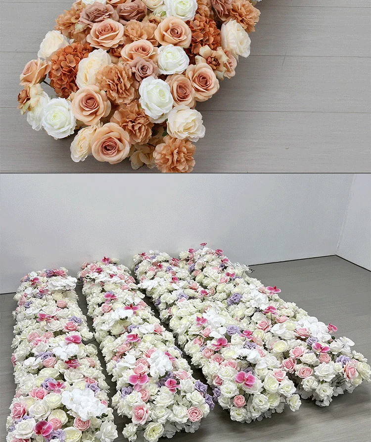 Weiße Serie Luxuriöse Künstliche Hortensien-Rosen-Blumenreihe Dekoration Hochzeitshintergrund Boden-Blumenarrangement Event-Requisiten – Detail 9