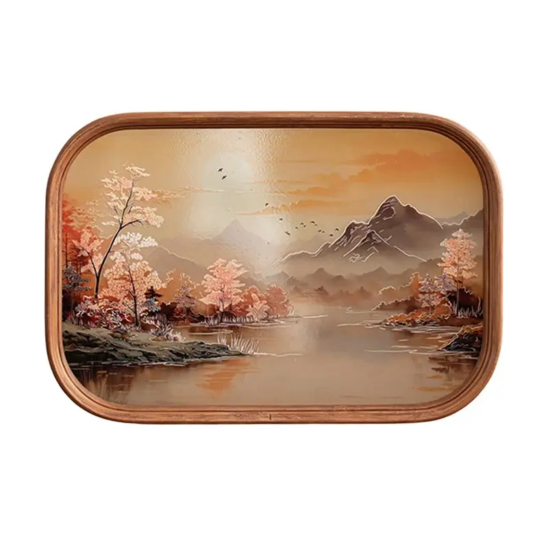 

ABAG Bamboo Glass Tea Tray With Chinese Style Retro Teapot And Teacup Storage Tray Decorations Tea Ceremony Accessories