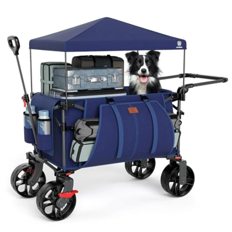 

Складная тележка-вагончик с навесом, портативная тележка для покупок с тормозами, складная тележка-вагончик с большими колесами для бездорожья для кемпинга