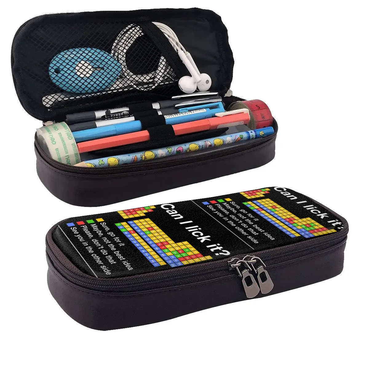 Can I Lick It Periodic Table Leather Pencil Cases Pen Holder Storage Stationery Supplies Pen Box Pencil Bag for Students School