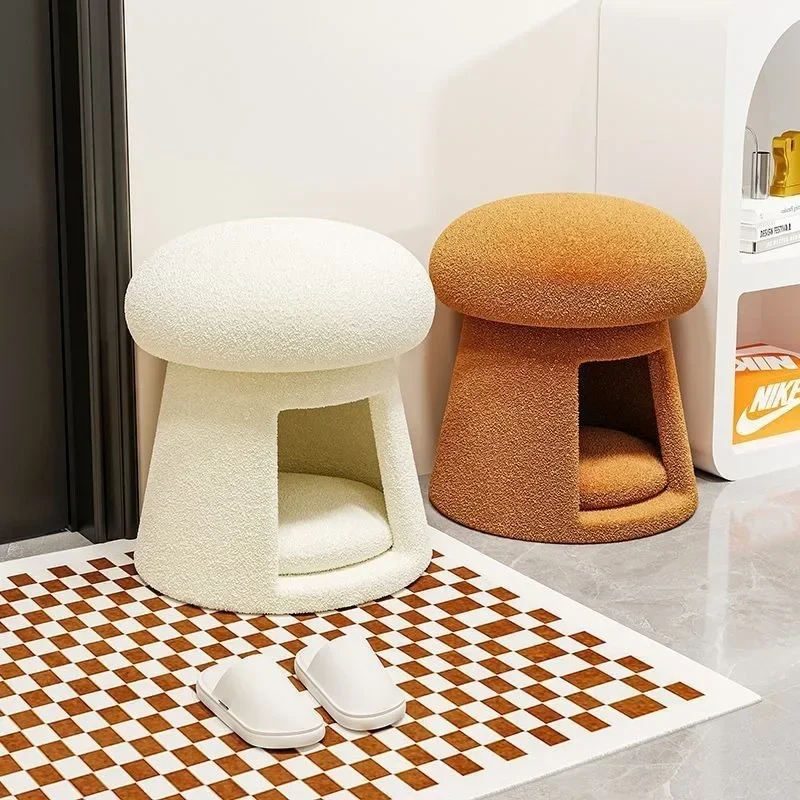 

Nordic Hallway Shoes Changing Stool with Cat Pet Nest Living Room Low Chair Bench Footrest for Entrance Ottomen Decor Furniture