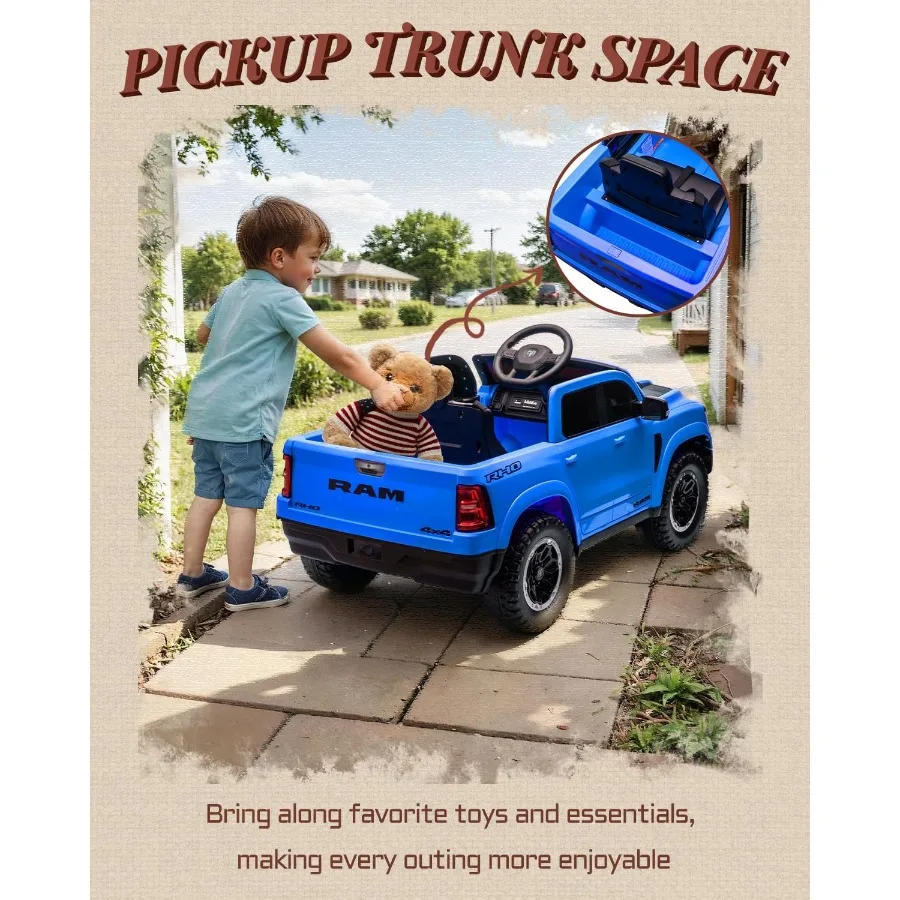 First Ride On 12V Elektrofahrzeuge, lizenzierter Ram 1500 RHO Ride on Truck mit ferngesteuertem Auto-Ride für mit Smooth Start T