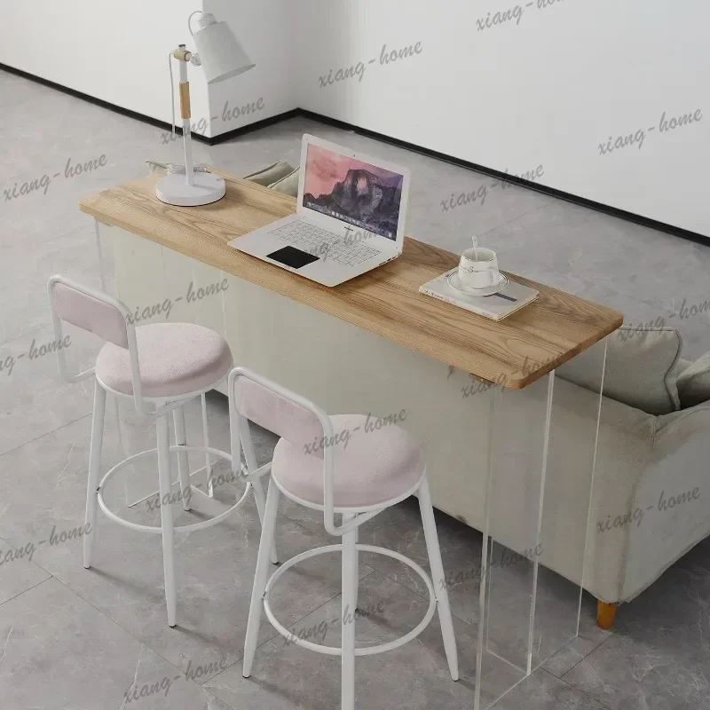 YJ Nordic Creative Acrylic Solid Wood Bar Table Modern Living Room Partition Transparent Floating Table Home Furniture FYFD