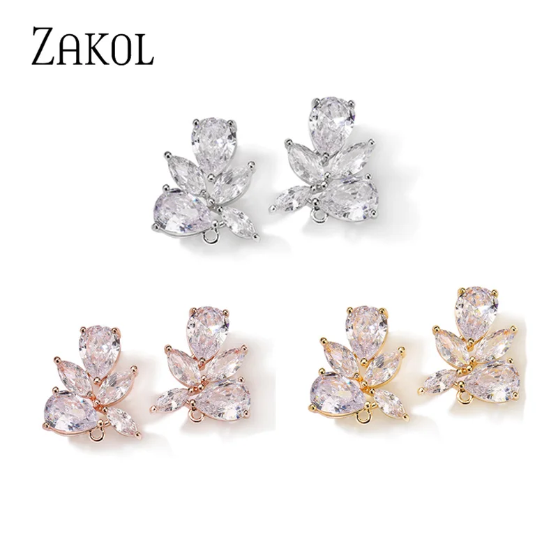 ZAKOL Fashion Water Drop Cubic Zirconia Earrings Fittings For Women DIY Jewelry Crystal Bridal Wedding Accessories EP091A