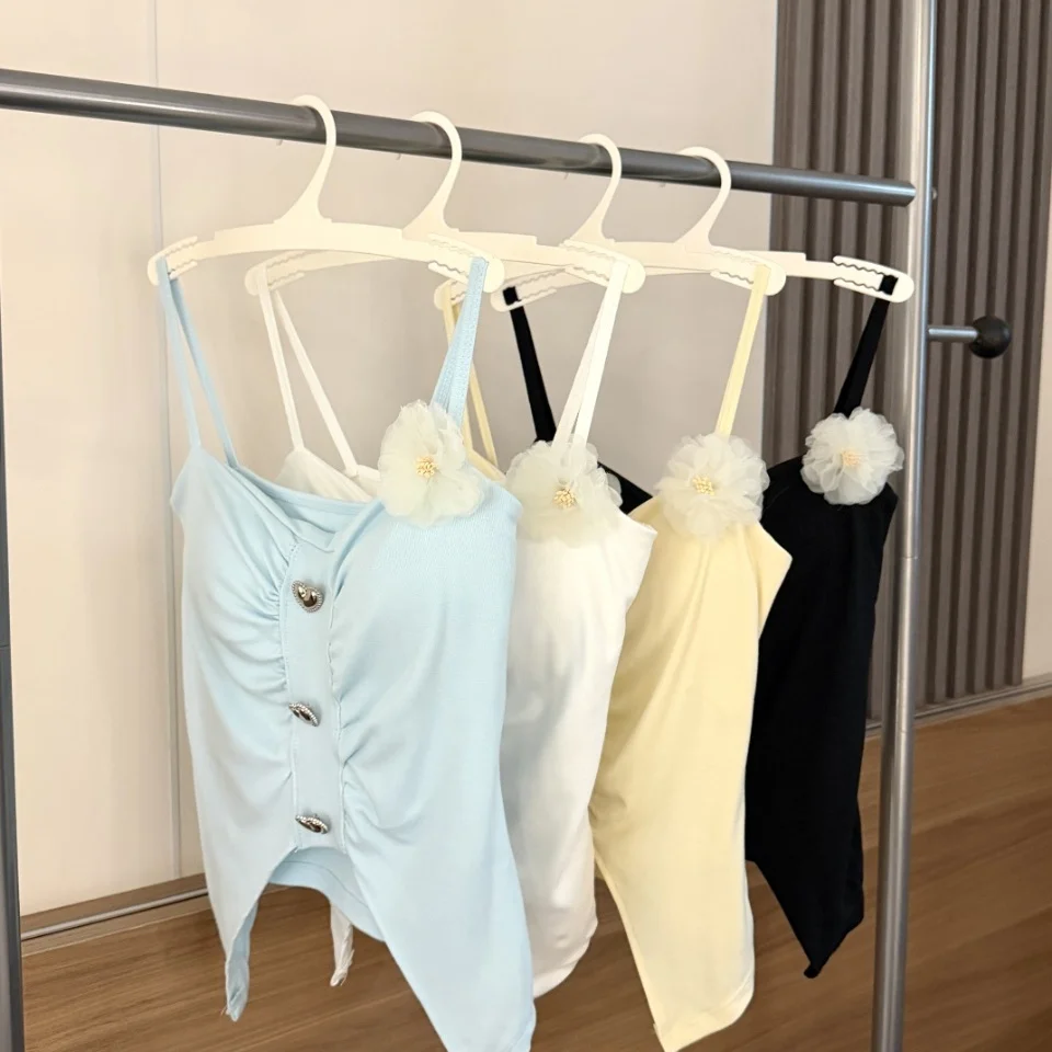 Summer New Pure Desire Floral Decoration Strap Vest Women Slimming Anti-Aging Exposure Fixed Band Chest Pad Versatile